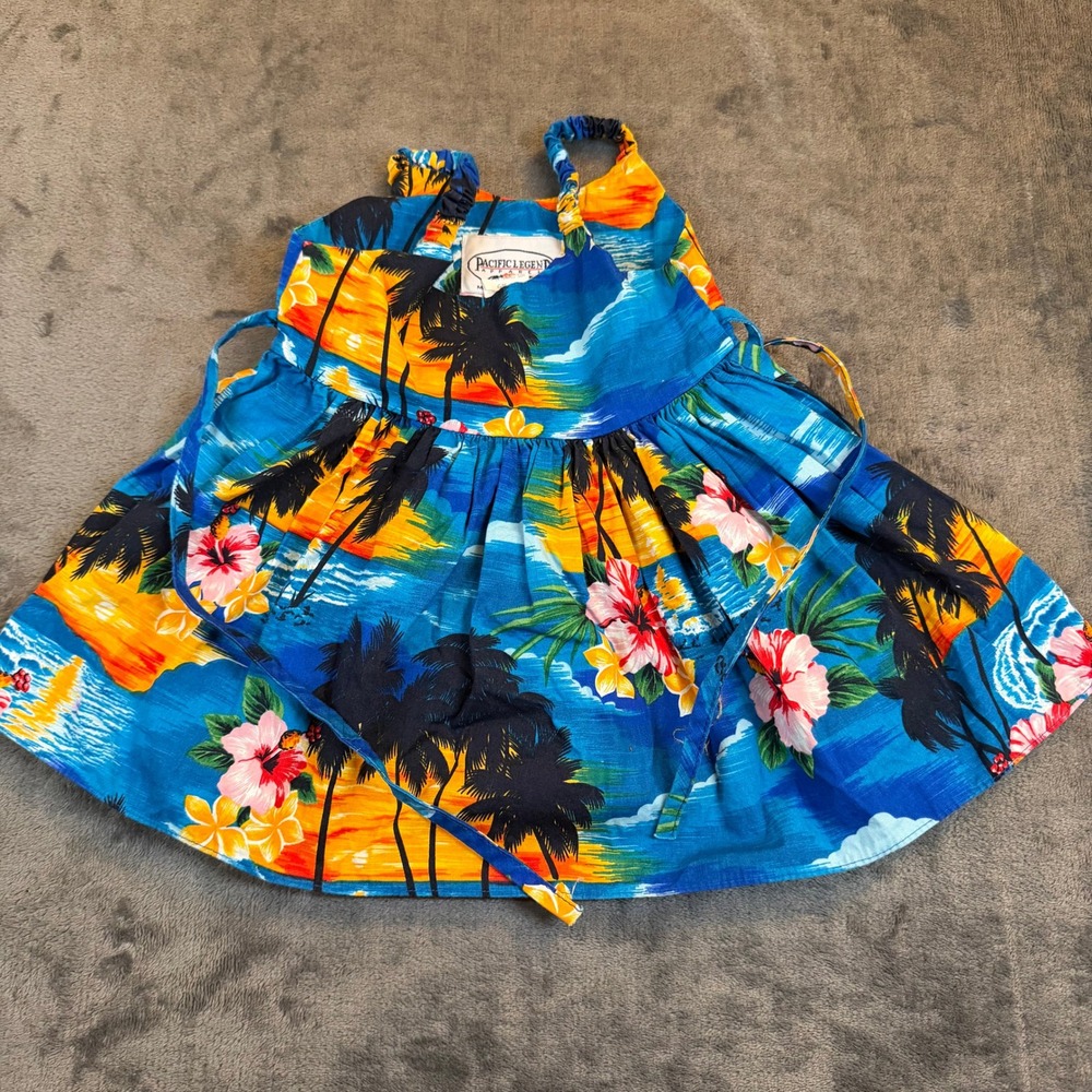 Pacific Legend Hawaiian Sun Dress Kids 6 Months Blue Tropical Palm Tree Cotton